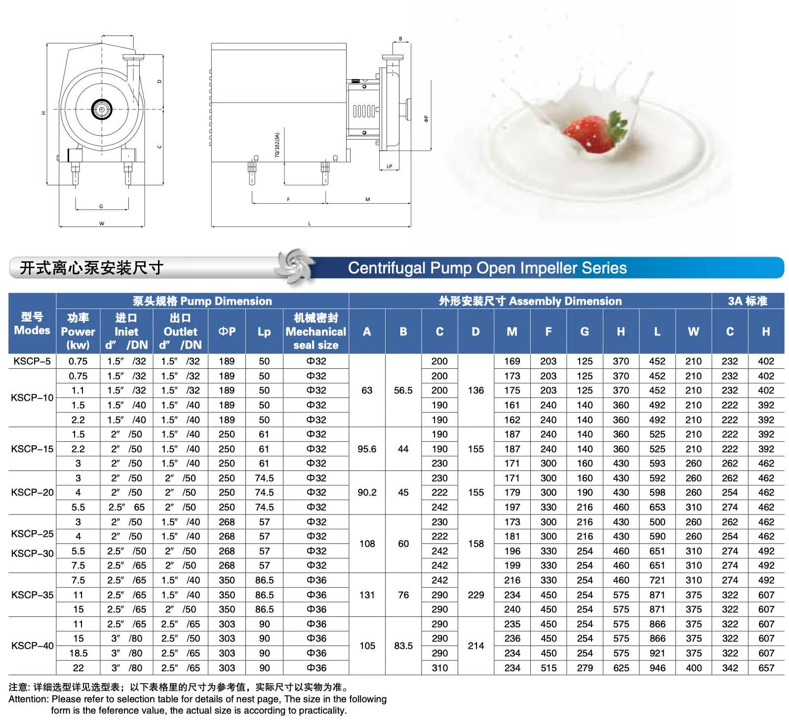 KSCP sanitary pump dimension