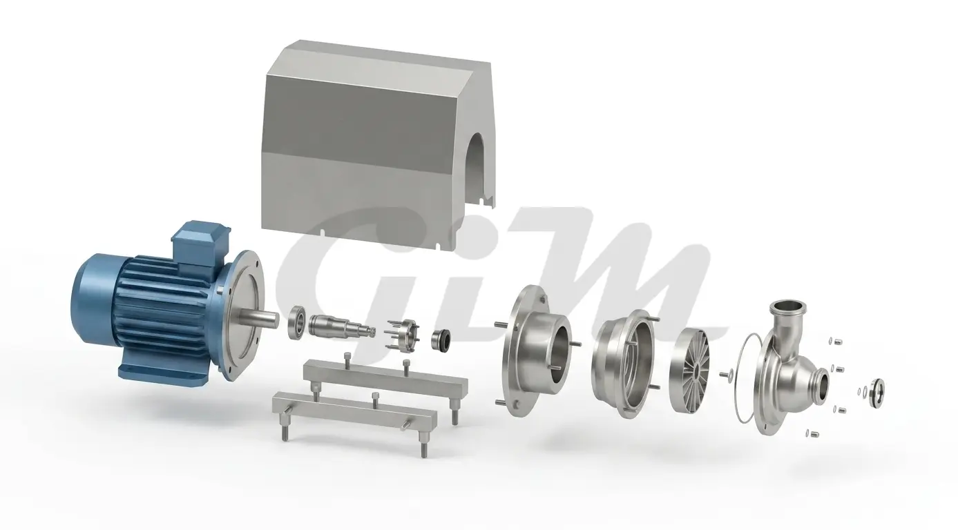 CIP Self-primming Sanitary Centrifugal Pump Explosion Structure Diagram