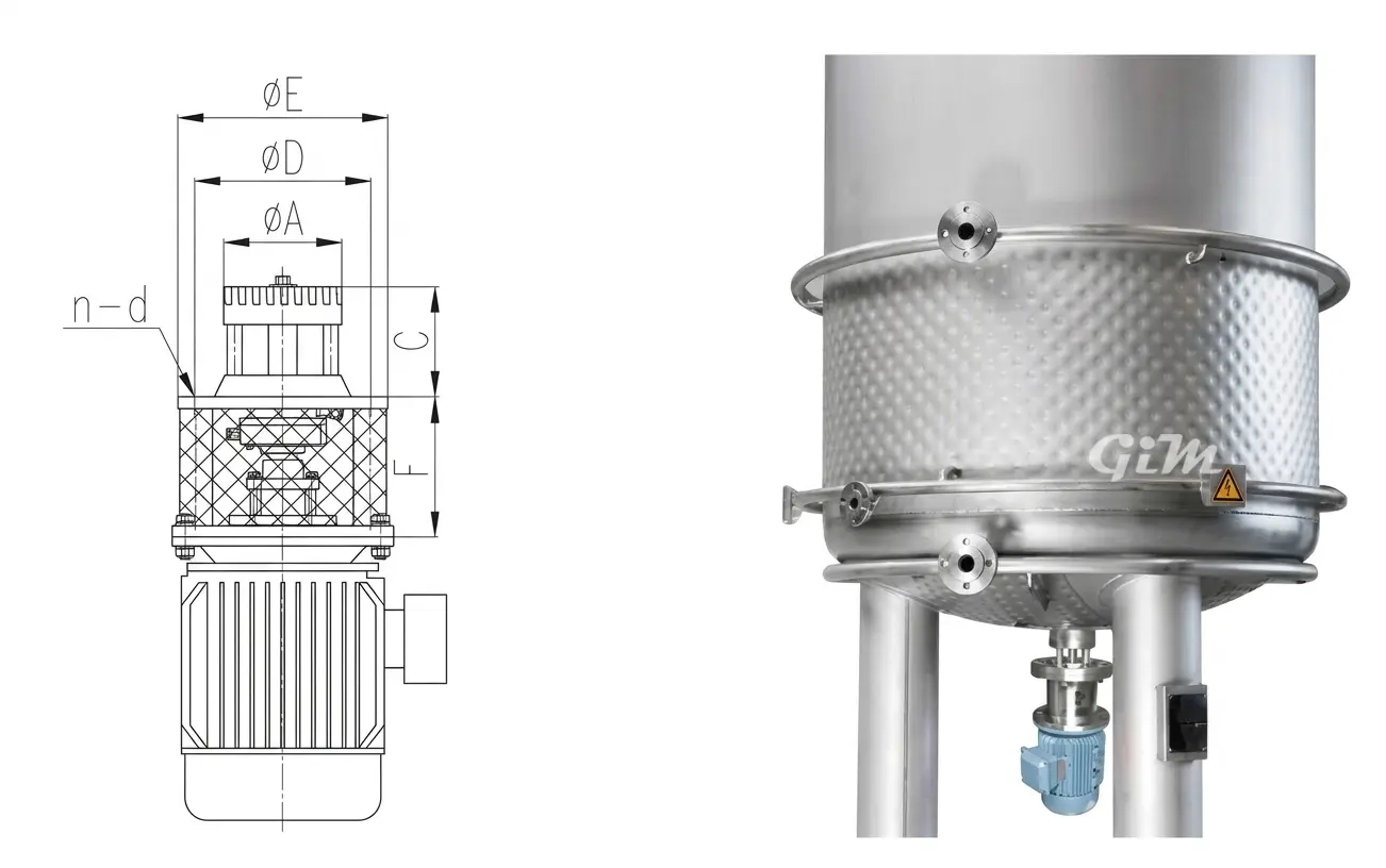 Dimension Drawing of TRD Bottom-Entry Batch High Shear Dispersing Emulsifier